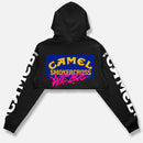 CAMEL PUFFED & BUFFED CROP PULLOVER BLACK HOODIE
