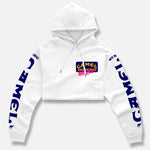 CAMEL PUFF & BUFFED CROP PULLOVER HOODIE WHITE