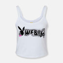 White tank top with Playboy logo and 'WEBIG' text on a white background